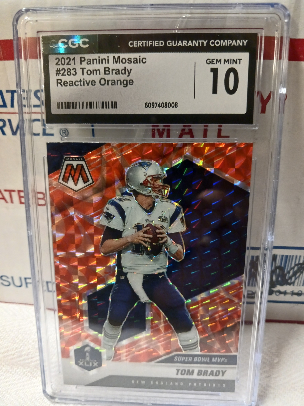 2021 Panini Mosaic Tom Brady Reactive Orange #283 - GEM MINT 10
